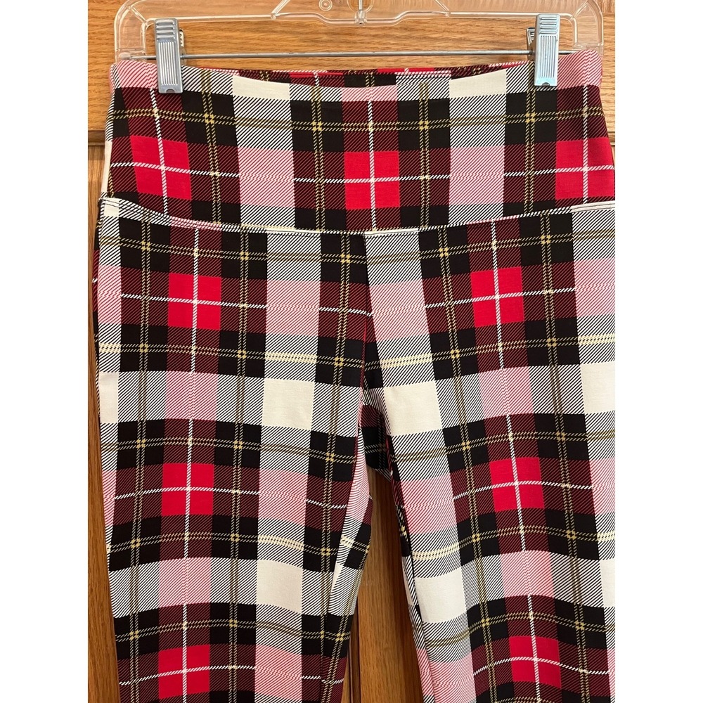 Edgy Contemporary Preppy RedWhitePlaid Slim-Sation ByMultiples Pull On Legging S - Picture 4 of 7